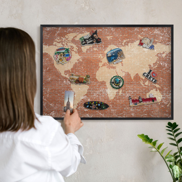 Panou magnetic mural decorativ cadru negru Hartă din cărămidă
