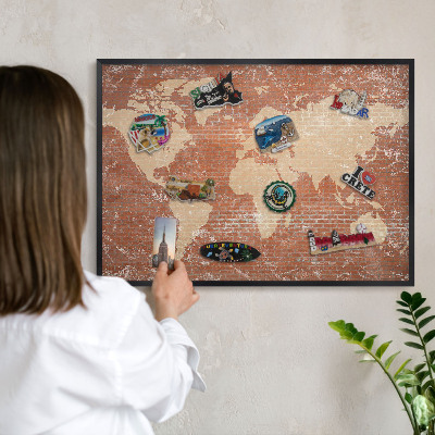 Panou magnetic mural decorativ cadru negru Hartă din cărămidă