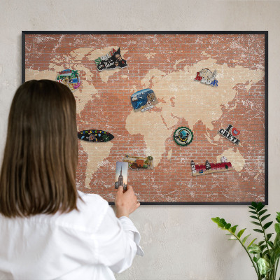 Panou magnetic mural decorativ cadru negru Hartă din cărămidă