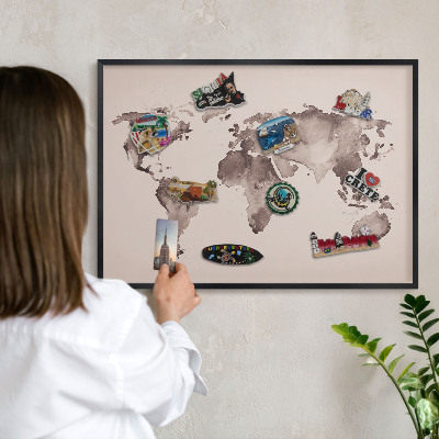 Panou magnetic mural decorativ cadru negru Harta lumii