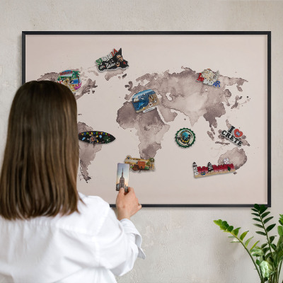Panou magnetic mural decorativ cadru negru Harta lumii