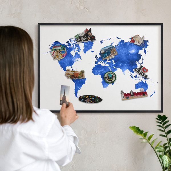 Panou magnetic mural decorativ cadru negru Harta lumii