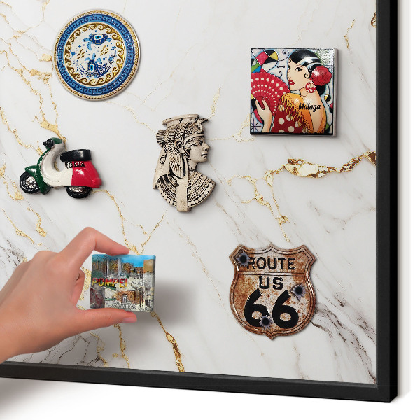 Tablă metalică pentru magneți din călătorii în cadru negru Eleganța marmurei