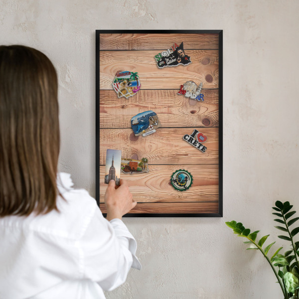 Panou magnetic mural decorativ cadru negru Scânduri de lemn