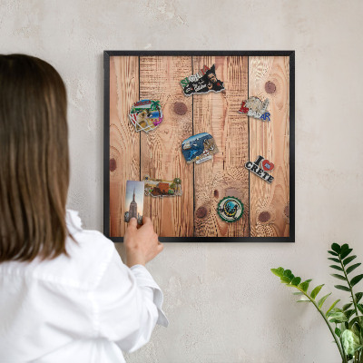 Panou magnetic mural decorativ cadru negru Scânduri de lemn