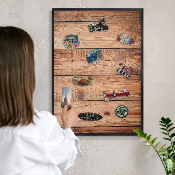 Panou magnetic mural decorativ cadru negru Scânduri de lemn
