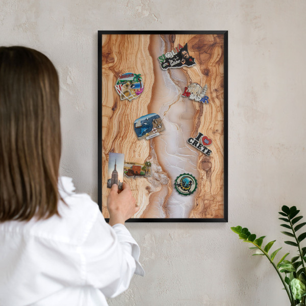Panou magnetic mural decorativ cadru negru Eleganță din lemn
