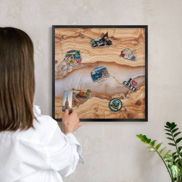 Panou magnetic mural decorativ cadru negru Eleganță din lemn