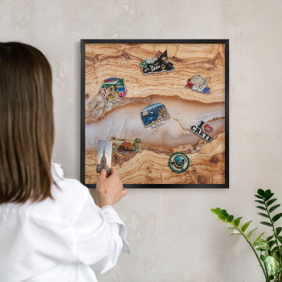 Panou magnetic mural decorativ cadru negru Eleganță din lemn