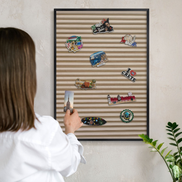 Panou magnetic mural decorativ cadru negru Șipci de lemn