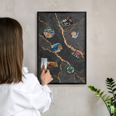 Panou magnetic mural decorativ cadru negru Panglici de marmură