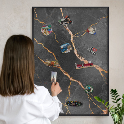 Panou magnetic mural decorativ cadru negru Panglici de marmură