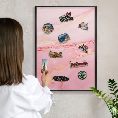 Panou magnetic mural decorativ cadru negru Eleganță roz