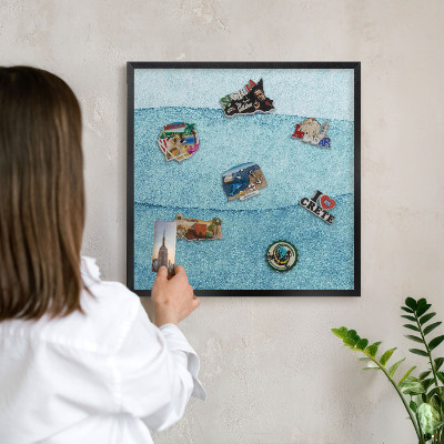 Panou magnetic mural decorativ cadru negru Valuri albastre