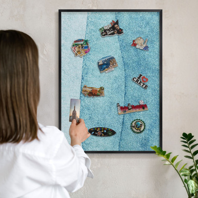 Panou magnetic mural decorativ cadru negru Valuri albastre