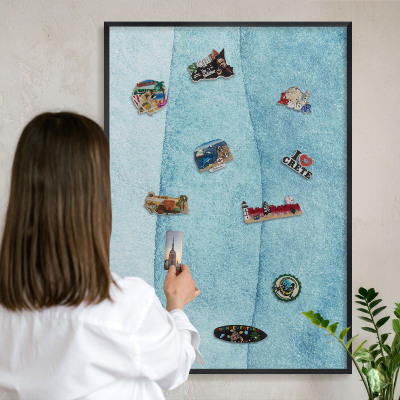Panou magnetic mural decorativ cadru negru Valuri albastre