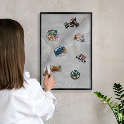 Panou magnetic mural decorativ cadru negru Vene gri