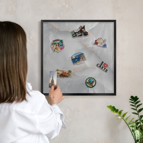 Panou magnetic mural decorativ cadru negru Vene gri