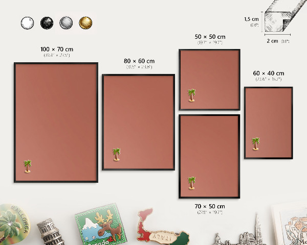 Panou magnetic mural decorativ cadru negru Culoare cărămidă