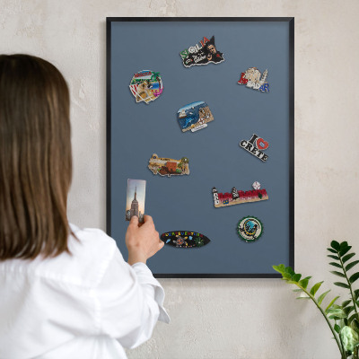 Tablă metalică pentru magneți din călătorii în cadru negru Albastru marin pastel