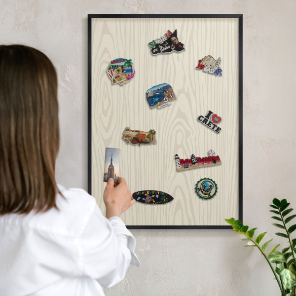 Panou magnetic mural decorativ cadru negru Inele de lemn