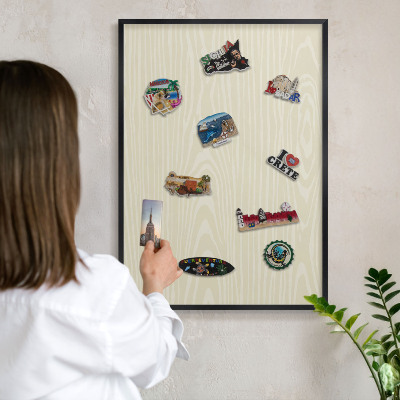Panou magnetic mural decorativ cadru negru Granulație bej