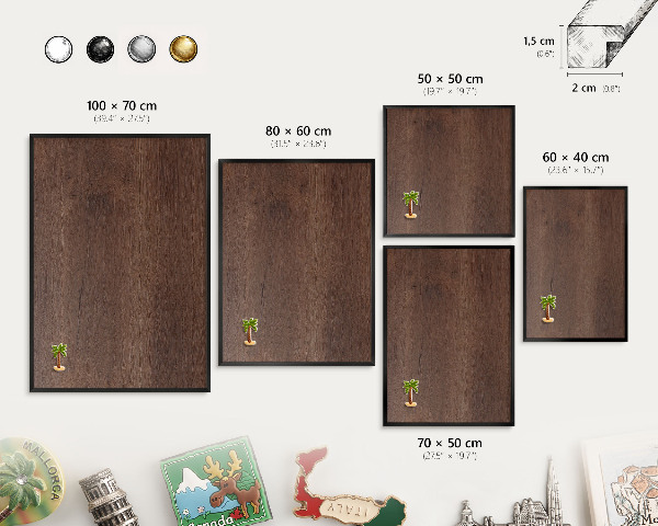 Panou magnetic mural decorativ cadru negru Lemn maro