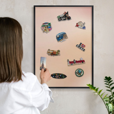 Panou magnetic mural decorativ cadru negru Bej pal