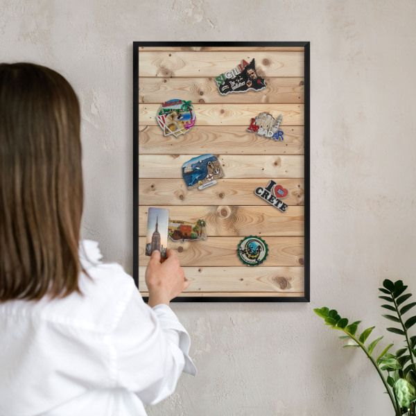 Panou magnetic mural decorativ cadru negru Scânduri de lemn