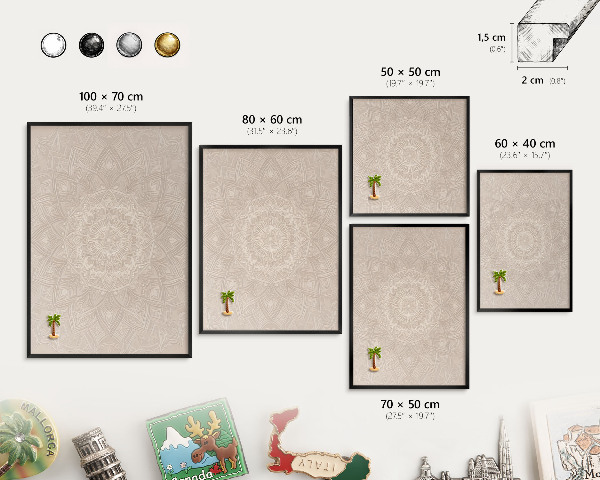 Panou magnetic mural decorativ cadru negru Mandala decorativă