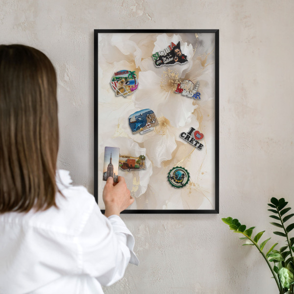 Panou magnetic mural decorativ cadru negru Flori pastelate