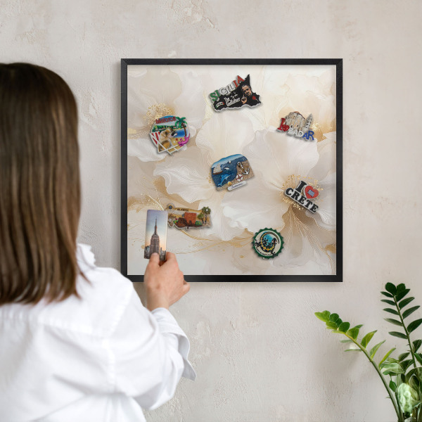 Panou magnetic mural decorativ cadru negru Flori pastelate