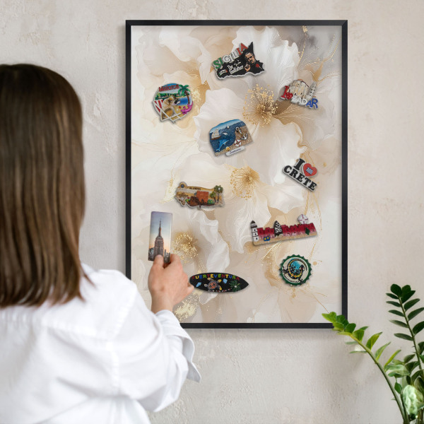 Panou magnetic mural decorativ cadru negru Flori pastelate