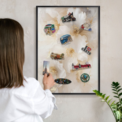 Panou magnetic mural decorativ cadru negru Flori pastelate
