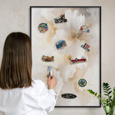 Panou magnetic mural decorativ cadru negru Flori pastelate