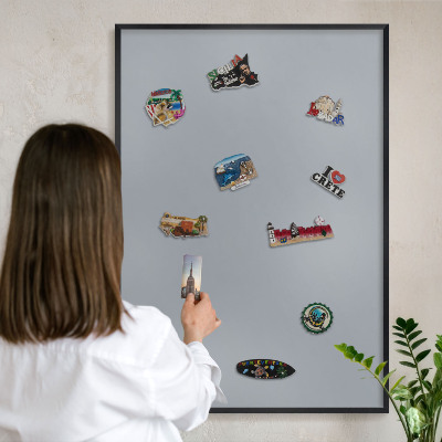Panou magnetic mural decorativ cadru negru Gri delicat
