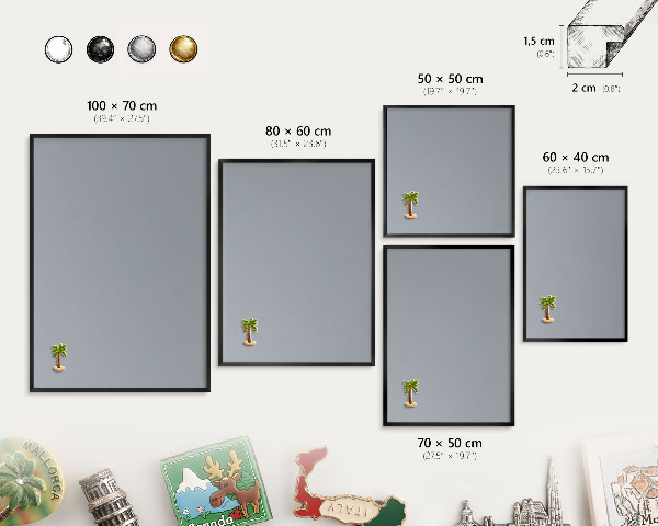 Panou magnetic mural decorativ cadru negru Gri delicat