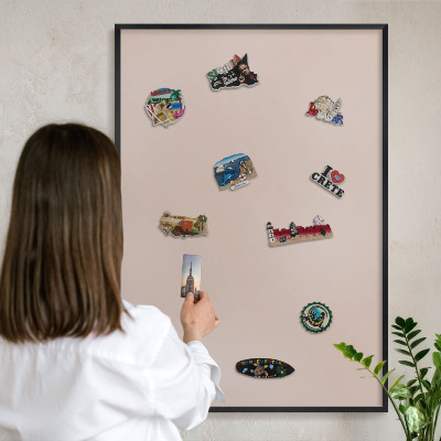 Panou magnetic mural decorativ cadru negru Roz bej