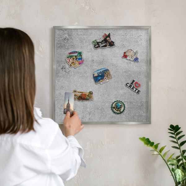 Panou magnetic înrămat pentru magneți de culoare argintie Minimalism concret