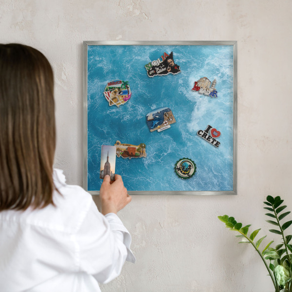 Tablă magnetică pentru colecția de magneți cadru argintiu Valurile oceanului
