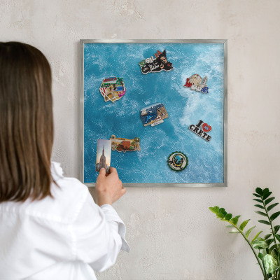 Tablă magnetică pentru colecția de magneți cadru argintiu Valurile oceanului