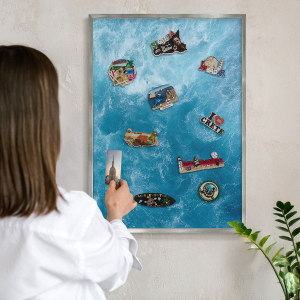 Tablă magnetică pentru colecția de magneți cadru argintiu Valurile oceanului
