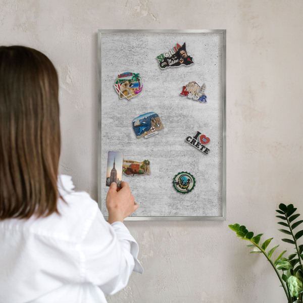 Panou magnetic înrămat pentru magneți de culoare argintie Textură gri