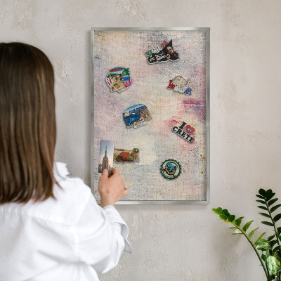 Tablă magnetică pentru colecția de magneți cadru argintiu Abstracție pastelată
