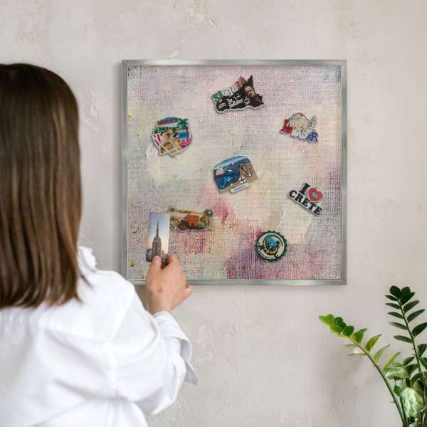 Tablă magnetică pentru colecția de magneți cadru argintiu Abstracție pastelată