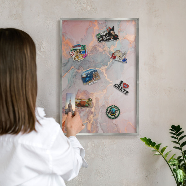 Tablă magnetică pentru colecția de magneți cadru argintiu Abstracție colorată