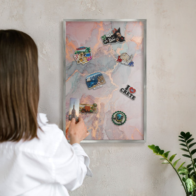 Tablă magnetică pentru colecția de magneți cadru argintiu Abstracție colorată