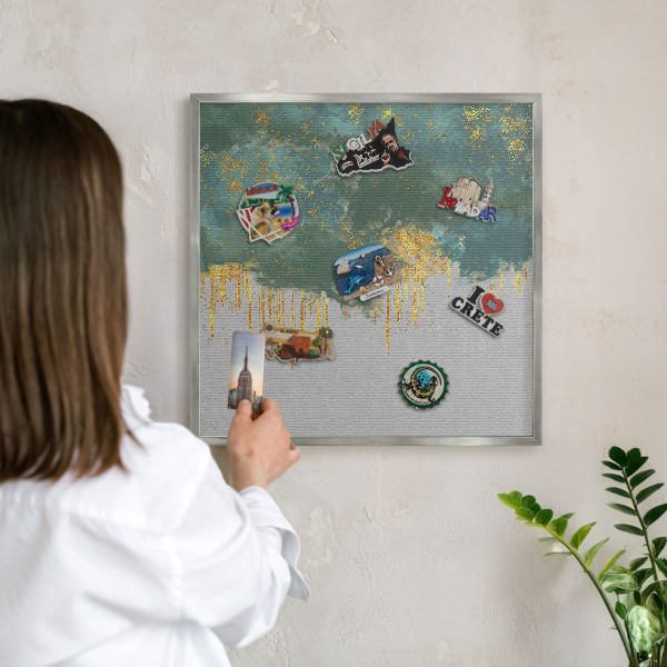 Panou magnetic înrămat pentru magneți de culoare argintie Abstracție turcoaz