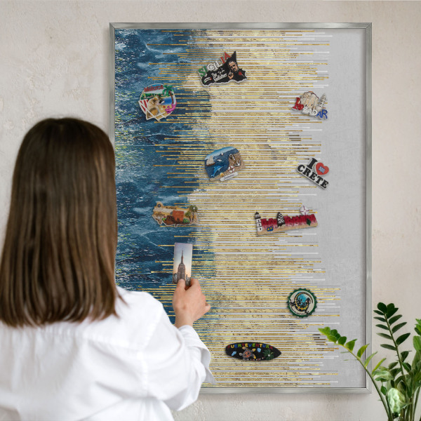 Tablă magnetică pentru colecția de magneți cadru argintiu Pădure abstractă