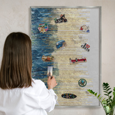 Tablă magnetică pentru colecția de magneți cadru argintiu Pădure abstractă